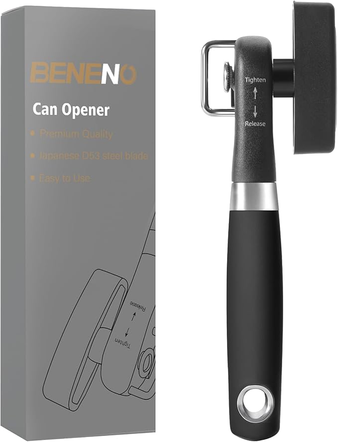 Beneno Can Opener, Manual Side Safe Cut Can Opener Smooth Edge, Black