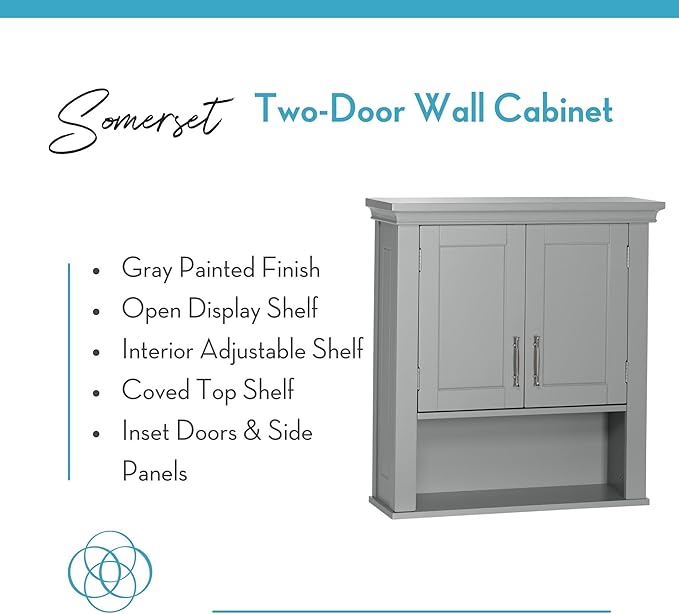 RiverRidge Somerset Two-Door Bathroom Storage, Gray Wall Cabinet, Grey, Set 1
