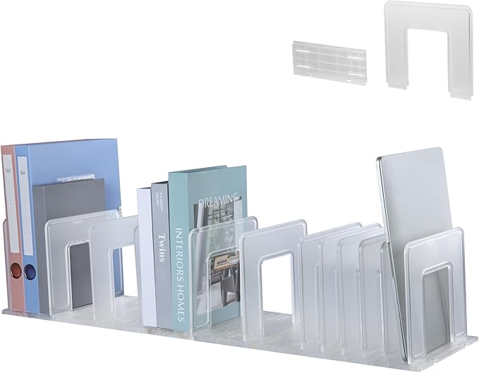 Translucent Frosted Adjustable Vertical File Sorter Sturdy Plastic Expandable Upright File Holder, Desktop Binder Organizer, School Office File Book Organization, Assemble Easily Endlessly
