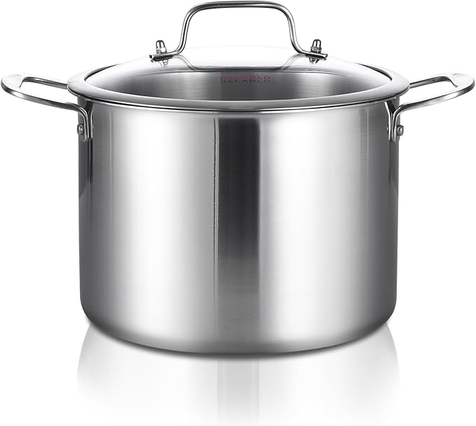 DELARLO Tri-ply Stainless Steel 20 Quart Heavy Duty Induction Stock Pot
