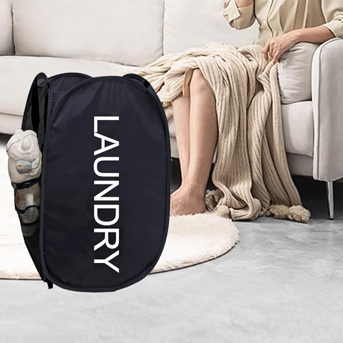 Collapsible Laundry Basket Foldable Laundry Hamper Pop Up Basket Dirty Clothes Hamper for College Dorm, Travel, Cruise, Hotel, Black