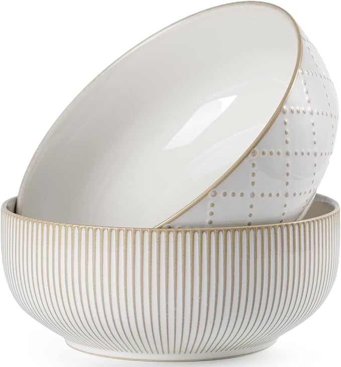 getstar Large Serving Bowls (9.5 inch & 92 fl oz), Ceramic Salad Bowl Set of 2, Microwave and Dishwasher Safe