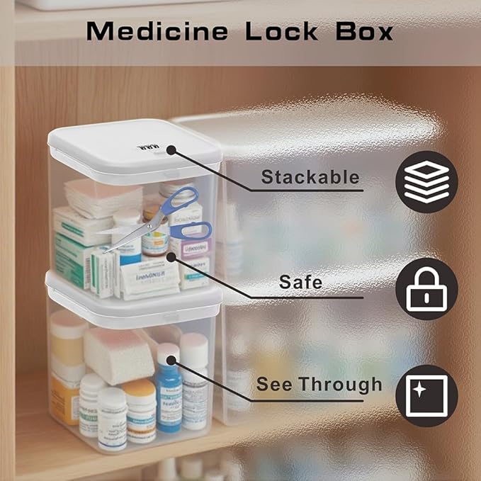 Clear Medicine Lock Box with code, Small Food Snack Phone medication Lock Boxes for Personal Items Combination Electronics Organizer,Phone Jail,Gaming Device Lockable Boxes