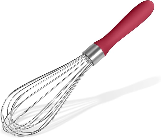 Doosu 18/8 Stainless Steel Balloon Whisk for Cooking (12 Wires, Red)