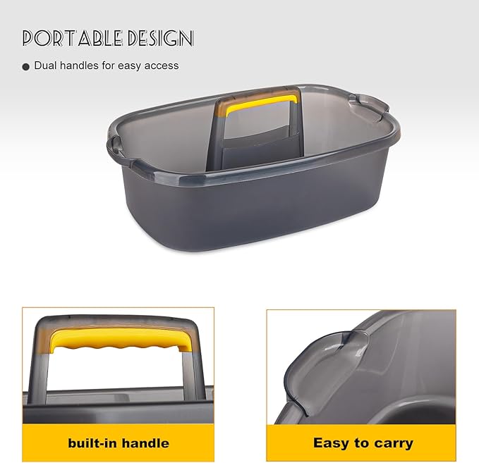 Large Cleaning Supplies Caddy Portable Shower Basket Supply Organizer with Handle Plastic Bucket Tool Storage for Bathroom, Bedroom, Kitchen, College Dorm, Garden, Clear Grey 2 Pack