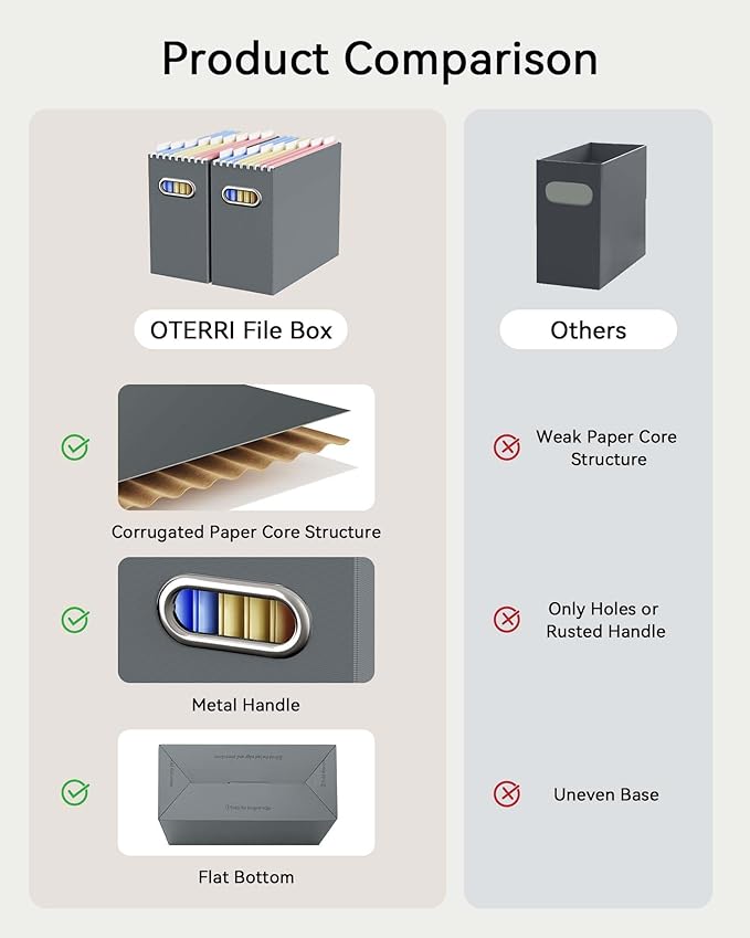 Oterri Cardboard File Organizer Box for Hanging File Folders Letter Size,File Box for Computer Desk,File Cabinet,Working Home,Office,Classroom (Dark Grey, Letter Size - 8 Packs)