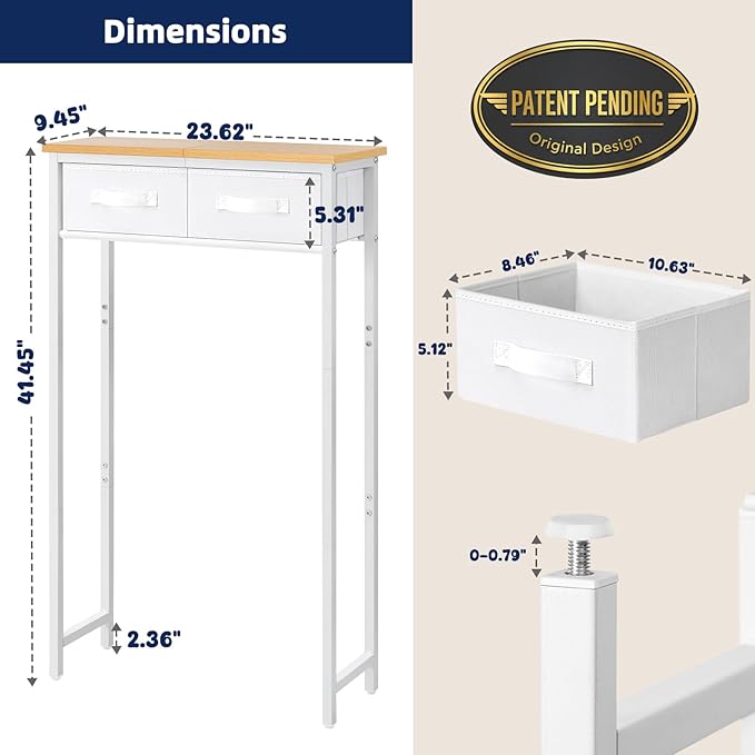 MOHOPE 2-Tier Over The Toilet Storage with 2 Fabric Drawers, Freestanding Above The Toilet Storage Cabinet, Space Saver Metal Over Toilet Bathroom Organizer Shelf for Small Space, Natural and White