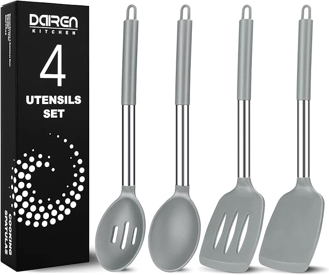 Silicone Cooking Spatulas and Spoons, Stainless Steel Kitchen Utensils Set