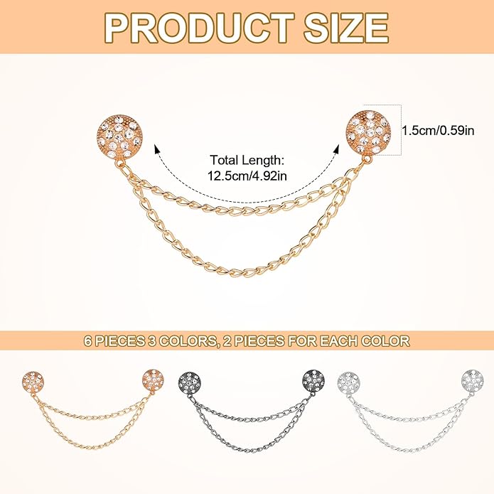 6pcs Magnetic Clothing Clips with Chain, Multi-Function Magnet Button Pins Hijab Cuff Clips for Fixing Hem of Clothes Long Pants Legs Sleeves of Shirts