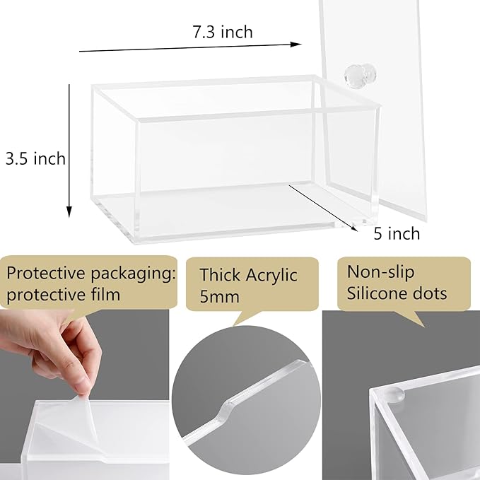 rejomiik Clear Dryer Sheet Holder Thick Acrylic Dryer Sheet Dispenser Container with Lid for Fabric Softener Sheets, Dryer Balls, Laundry pods, Clothes Pins, Laundry Room