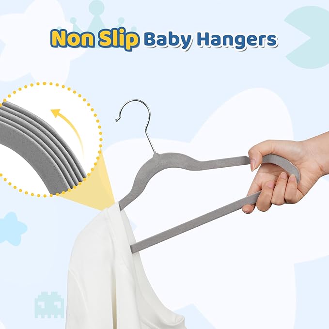 Smartor Premium 14 Inch Kids Hangers 50 Pack, Grey Baby Velvet Hanger, Non Slip, Space Saving Felt Hangers Clothes Organizers for Closet with 360° Swivel Hook for Children, Toddler & Teens