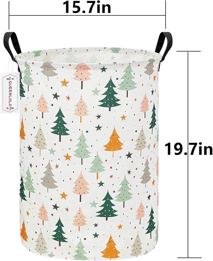 QUEENLALA Large Storage Basket,Laundry Hamper/Bathroom/Home Decor/Collapsible Round Storage Bin,Boys and Girls Hamper/Boxes/Clothing(Round-pine tree)