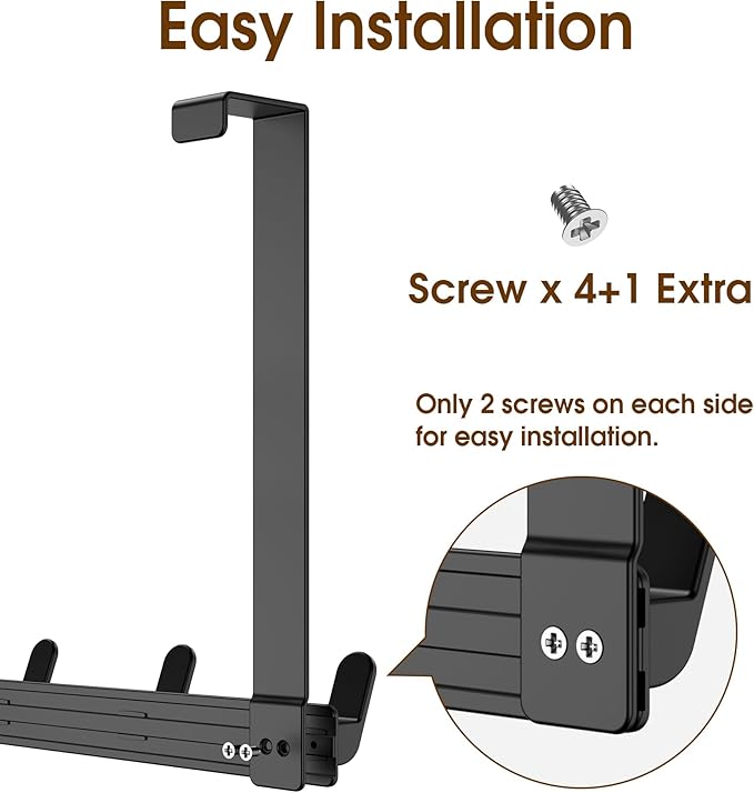 Long Over The Door Hooks with 15.75-inch Arms for Easier Access by Women, Heavy Duty Door Hanger for Winter Coat, L16U, Fits Standard 1 3/4'' Doors, Towel Racks Organization, Black