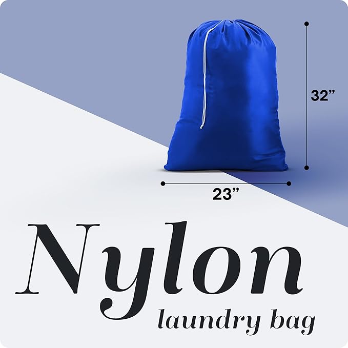 Nylon Laundry Bag - Locking Drawstring Closure and Machine Washable. These Bags will Fit a Laundry Basket or Hamper and Strong Enough to Carry up to Three Loads of Clothes. (Royal Blue)