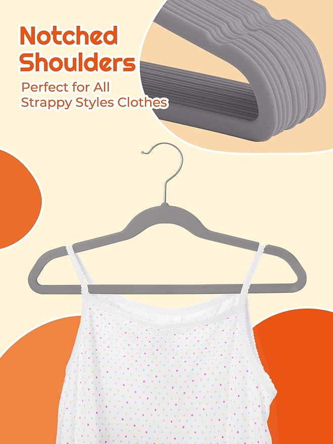 HOUSE DAY 14 Inch Kids Velvet Hangers 50 Pack, Durable Big Kid Hangers for Youth, Teen, Non Slip Kids Felt Hanger, Cute Childrens Hanger for Closet, Grey