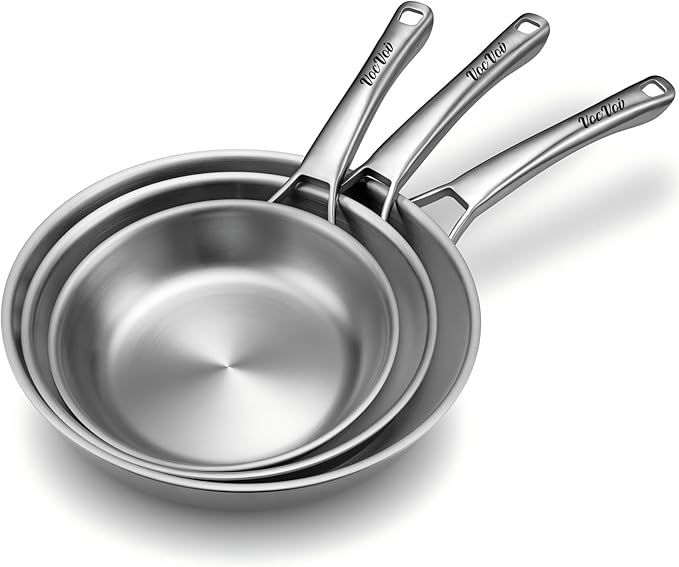VocVoi Stainless Steel Pan, 12 Inch with Lid Stainless Steel Frying Pan