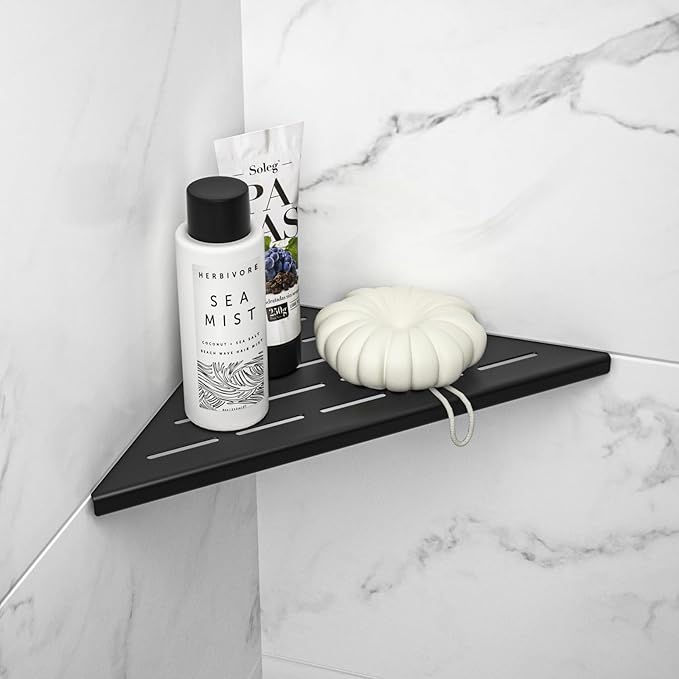 Corner Shower Shelf 10" Matte Black 304 Stainless Steel Slot Design Recessed Corner Shelves, Grout in Bathroom Shower Shelf for Tiled Wall, 2 Pack