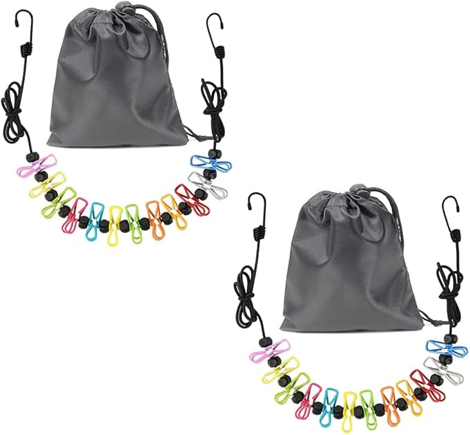 Retractable Portable Clothesline for Travel，Clothing line with 12 Clothes Clips，for Indoor and Outdoor Laundry Drying line，Outdoor Camping Accessories (2 Pack)