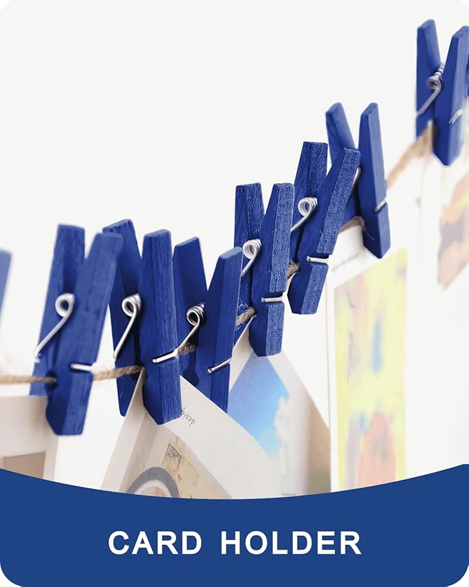 Mini Clothes Pins Wooden Colored Small Clothespins for Photo 1.4 Inch 50 PCS, Navy Blue Tiny Clips Close Pin for Baby Shower Classroom Crafts Project Decorations Hanging Pegs