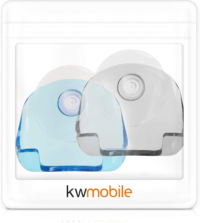 kwmobile 2x Razor Holder with Suction Cup - Self-Adhesive Shaver Wall Mount - Bathroom Organizer for Glass and Tiles - Black/Light Blue/Transparent