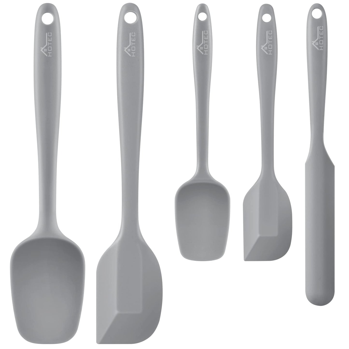 HOTEC 600℉ Heat Resistant BPA-Free Silicone Rubber Spatula Set,Kitchen Cooking Spatulas, Baking, Mixing for Non Stick Cookware, Dishwasher Safe, Set of 5 Aqua Sky