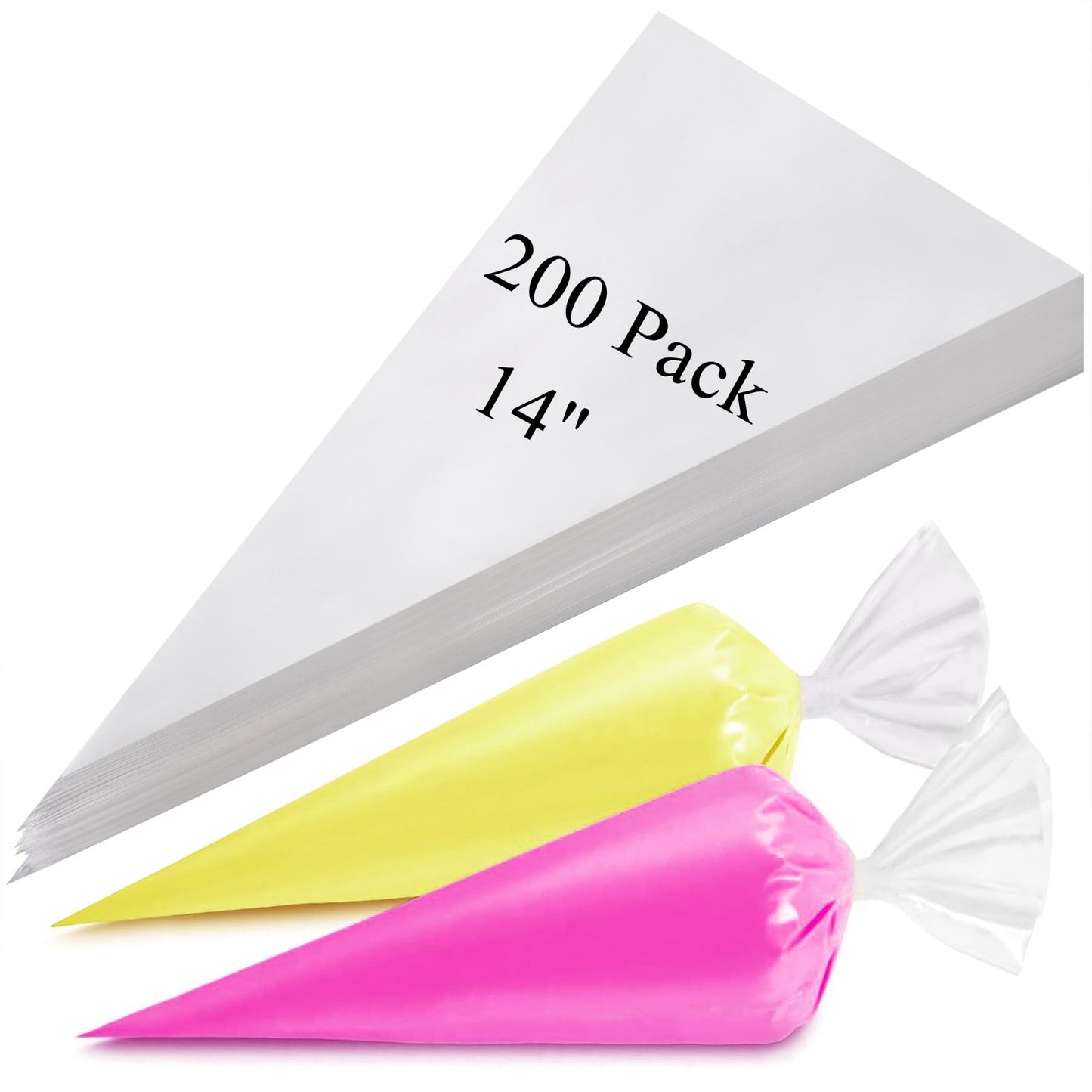 200 Pieces Disposable Piping Bags - 14 Inch, Anti Burst Pastry Bags, Tipless Piping Bags, Icing Bags, Frosting Bags, Piping Bag, Cookie Decorating Supplies