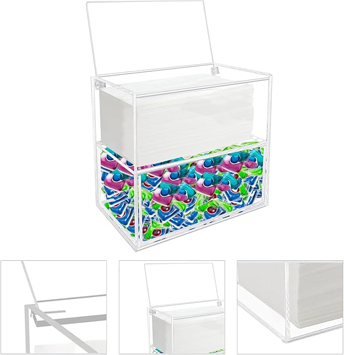 Dryer Sheet Holder Box, Acrylic Laundry Sheets Container, Dryer Sheets Storage Dispenser for Laundry Room