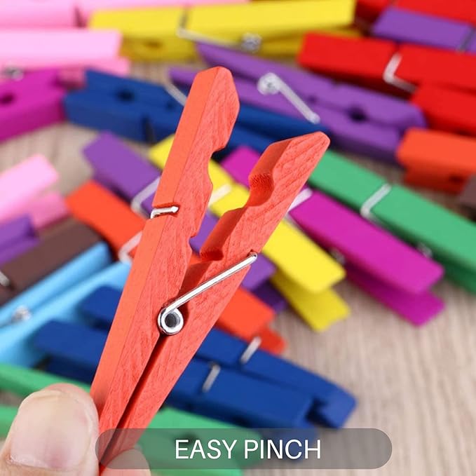 Clothes Pins, Colored Clothespins 50 PCS 2.9" Natural Birchwood Close Pins, Strong Grip, Colorful Clothespins, Multi-Purpose Colored Clothes Pins for Crafts, Hanging Clothes, Laundry
