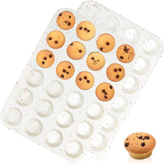 CAKETIME Silicone Muffin Pans for Baking, Regular 12 Cups and Mini 24 Cups Muffin Pan for Baking Egg Bites, Muffins, Cupcakes, Frittata Set of 2 Confetti
