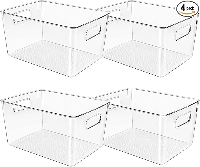 Clear storage organizer bins, Kitchen Cabinet Organizers and Storage Baskets Pantry Fridge Containers for Organizing Cabinet Organization Perfect for, Foods, Snacks, Chips, Vitamin, Spices, Makeup