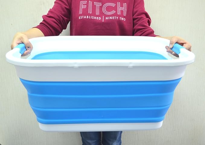 SAMMART 41L (10.8 gallon) Collapsible Plastic Laundry Basket - Foldable Pop Up Storage Container/Organizer - Portable Washing Tub - Space Saving Hamper/Basket (Rectangular, Sky Blue)