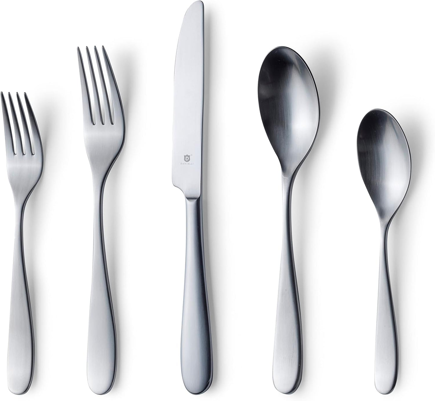 Danialli Matte Silverware Set, 18/10 Stainless Steel Satin Flatware, Modern Brushed Finish Cutlery, Dishwasher Safe & Durable, Built to Last (40-Piece, Marettimo)