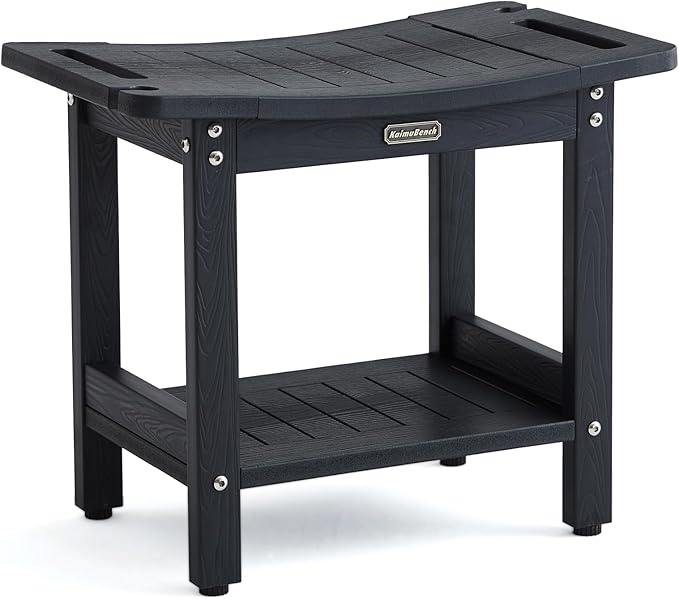 Shower Bench Seat for Shaving Legs, Waterproof Shower Stool for Inside Shower with Handles & Shower Head Holder, Bathroom Shower Chair, Black Shower Foot Rest with Adjustable Feet, Non-Slip
