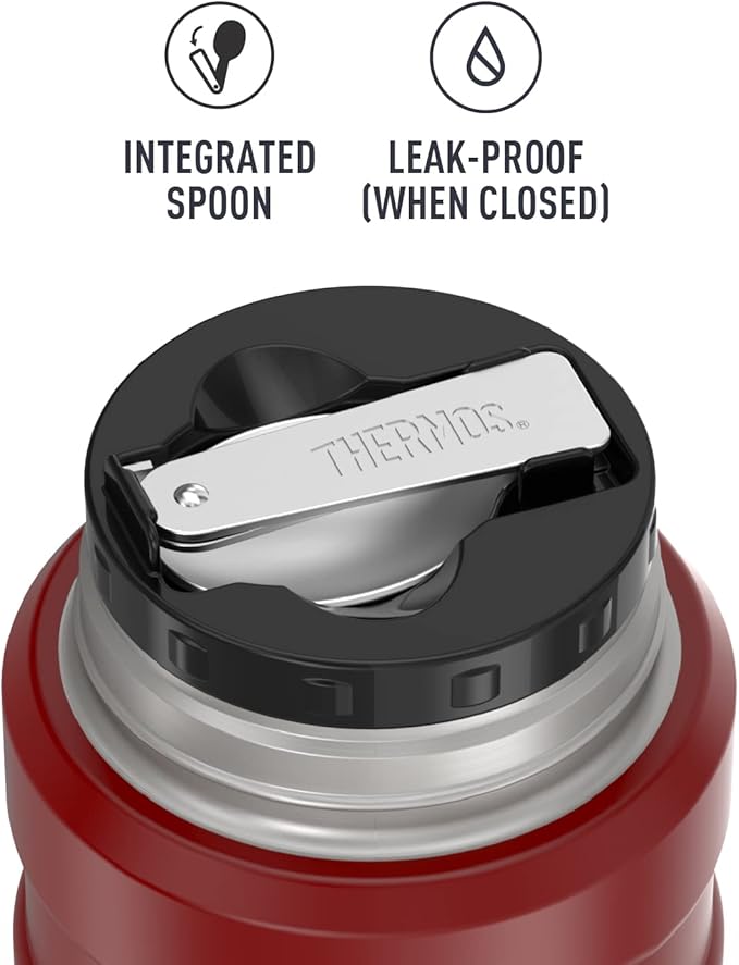 THERMOS Stainless King Vacuum-Insulated Food Jar with Spoon, 16 Ounce, Rustic Red (Pack of 4)