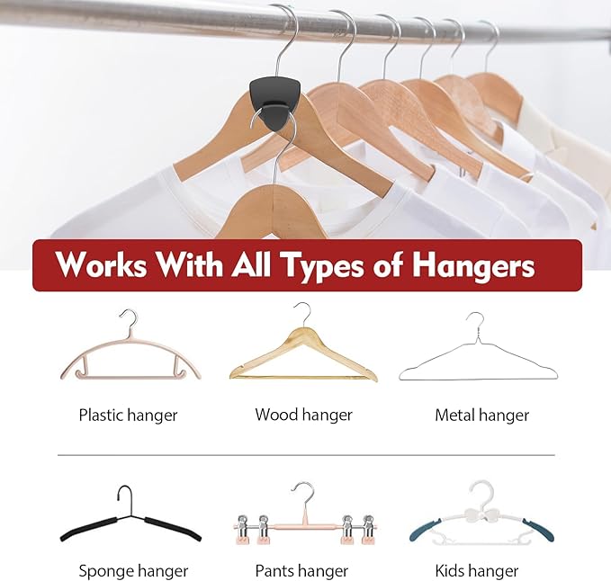 Space Saving Standard Hanger Hooks 50Pcs, Upgrade Heavy Duty Space Saver Hangers Connector Hooks for Clothes, Premium Hanging Closet Organizer for Dorm, Ganchos para Colgar Ropa, Black