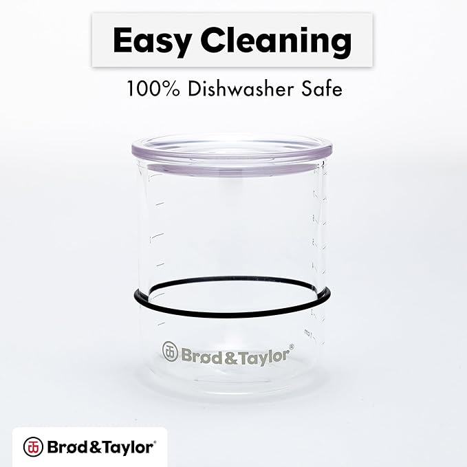 Brod & Taylor Small Sourdough Starter Jar (12oz) Less Discard Waste, 100% Dishwasher Safe, Measurement Markings, and Height Marker (Durable Glass Jar, BPA-Free)