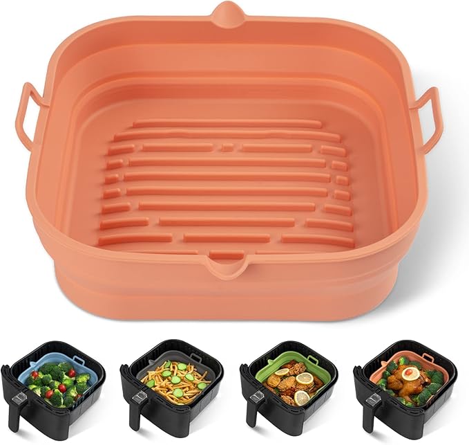 Loveuing Silicone Air Fryer Liners Square - Reusable Airfryer Collapsible Basket - Easy to Clean Air Fryers Pot for 5.8 to 8 Qt Baking Tray Oven Accessories, 8.5 Inch Large