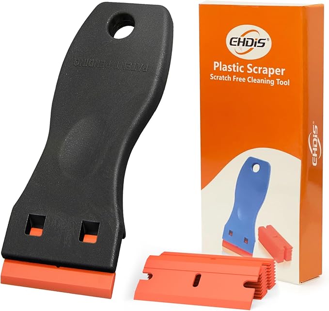 EHDIS 1.5" Plastic Razor Scraper with 10pcs Double Edged Plastic Blades for Removing Labels Stickers Decals on Glass Windows