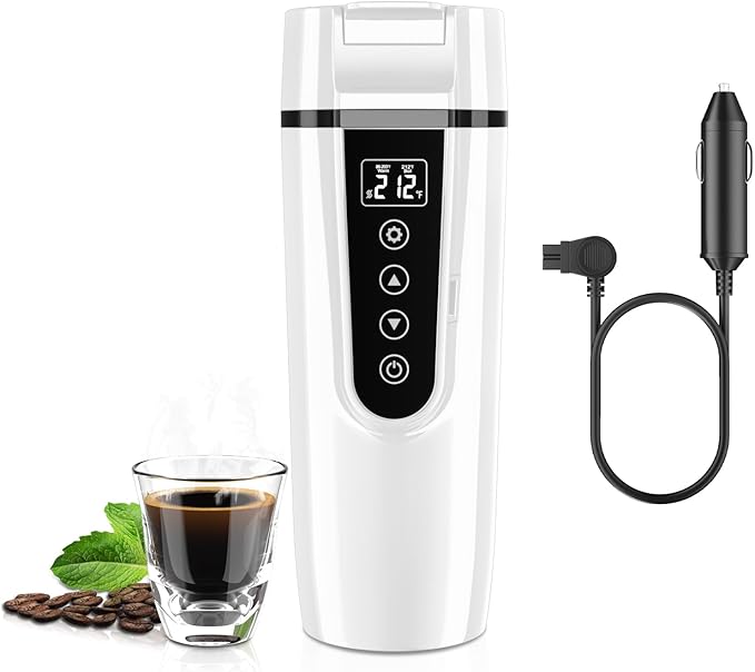 Car Electric Kettle for Travel: FVPE 12V/24V Small Electric Water Kettle, Multi-Temp Control 400 mL Portable Car Water Boiler for Brewing Coffee Tea,LCD Display 304 Stainless Steel Truck Heating Cup