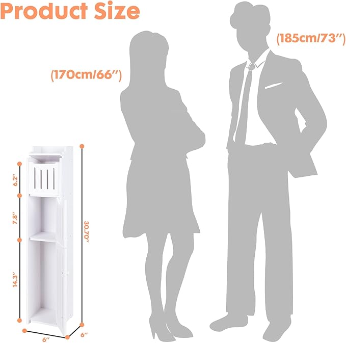ShellKingdom Toilet Paper Holder Stand, Bathroom Storage Cabinet with Doors and Shelves, Slim Storage Cabinet for Bathroom Small Spaces Corner Shelf Organizer - White