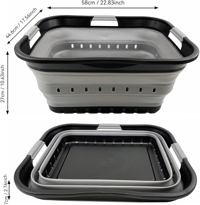 SAMMART 42L (11 gallon) Collapsible Plastic Laundry Basket - Foldable Pop Up Storage Container/Organizer - Portable Basket - Space Saving Hamper (Black/Alloy Grey (Set of 2))