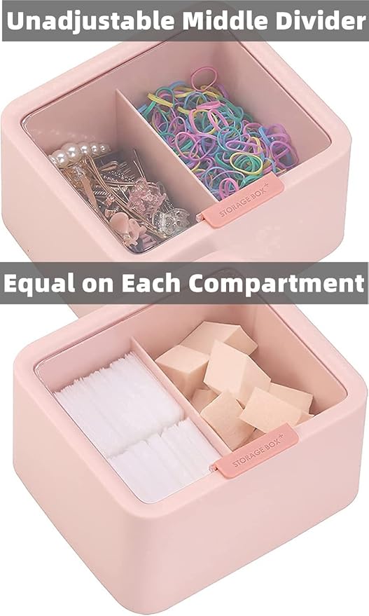 Tecbeauty 2pcs Qtips Holder Dispenser Cotton Swabs Storage Organizer Plastic Bathroom Canisters with Hinged Lids, Divide 2 Grids