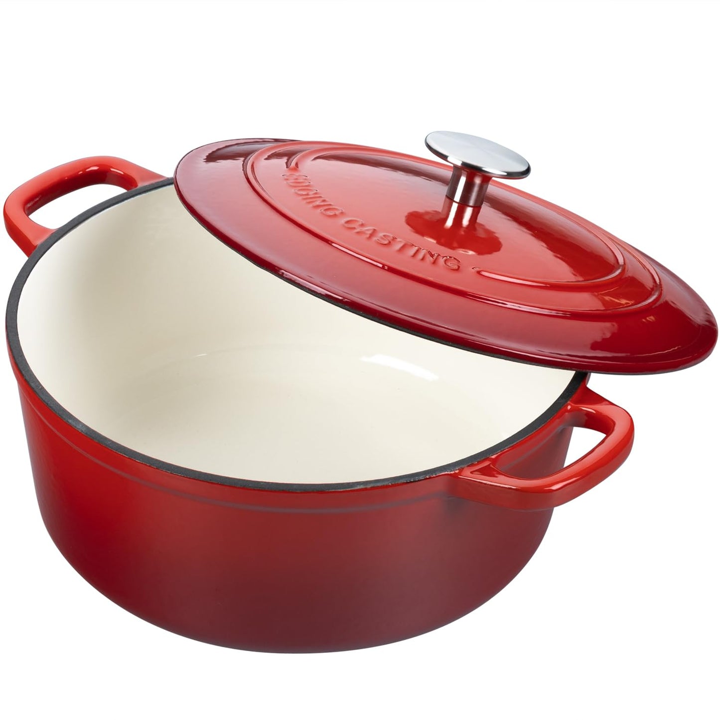 EDGING CASTING Enameled Cast Iron Dutch Oven, 5.5 Quart, Round Dutch Ovens Pot with Dual Handle for Bread Baking, Dutch Ovens with Lid, Bread Oven, Red