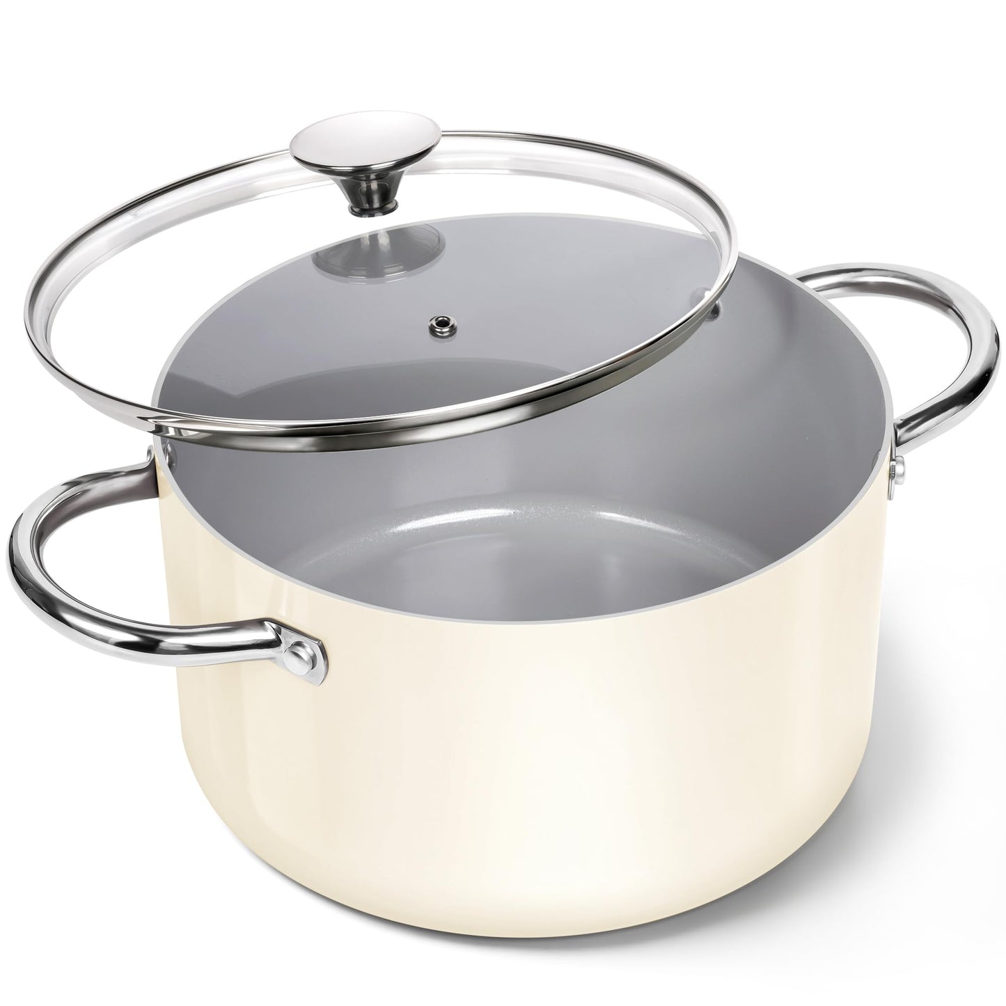 MICHELANGELO Ceramic Stock Pot with Lid, 6 Quart Pot with Nonstick Coating, Induction Cooking Pot for Induction and All Stovetops - 6QT, Black