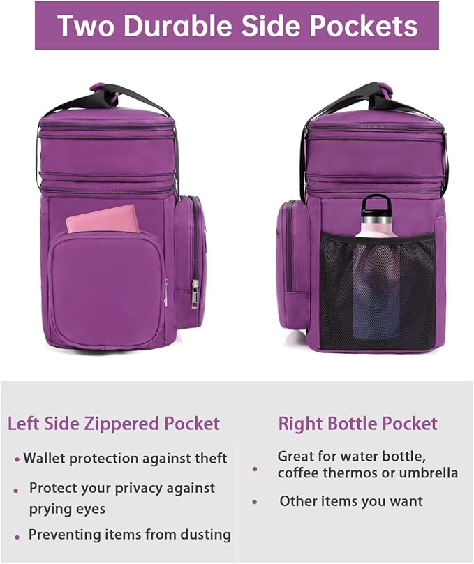 Expandable Insulated Lunch Box, Large Lightweight Lunch Cooler Bag Leakproof Lunch Pail for Women Adults Work Office Outdoor Picnic Trips,16L,Purple