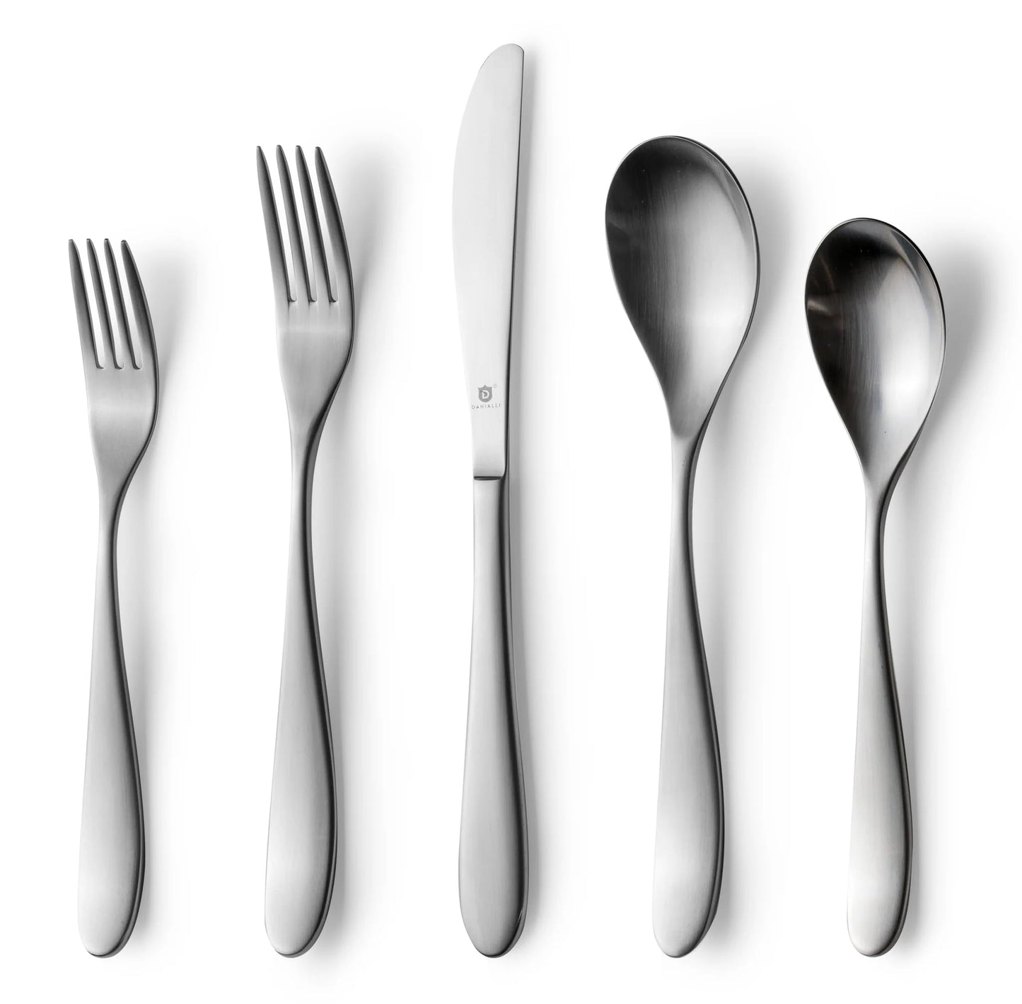 Danialli Matte Silverware Set, 18/10 Stainless Steel Satin Flatware, Modern Brushed Finish Cutlery, Dishwasher Safe & Durable, Built to Last (40-Piece, Marettimo)