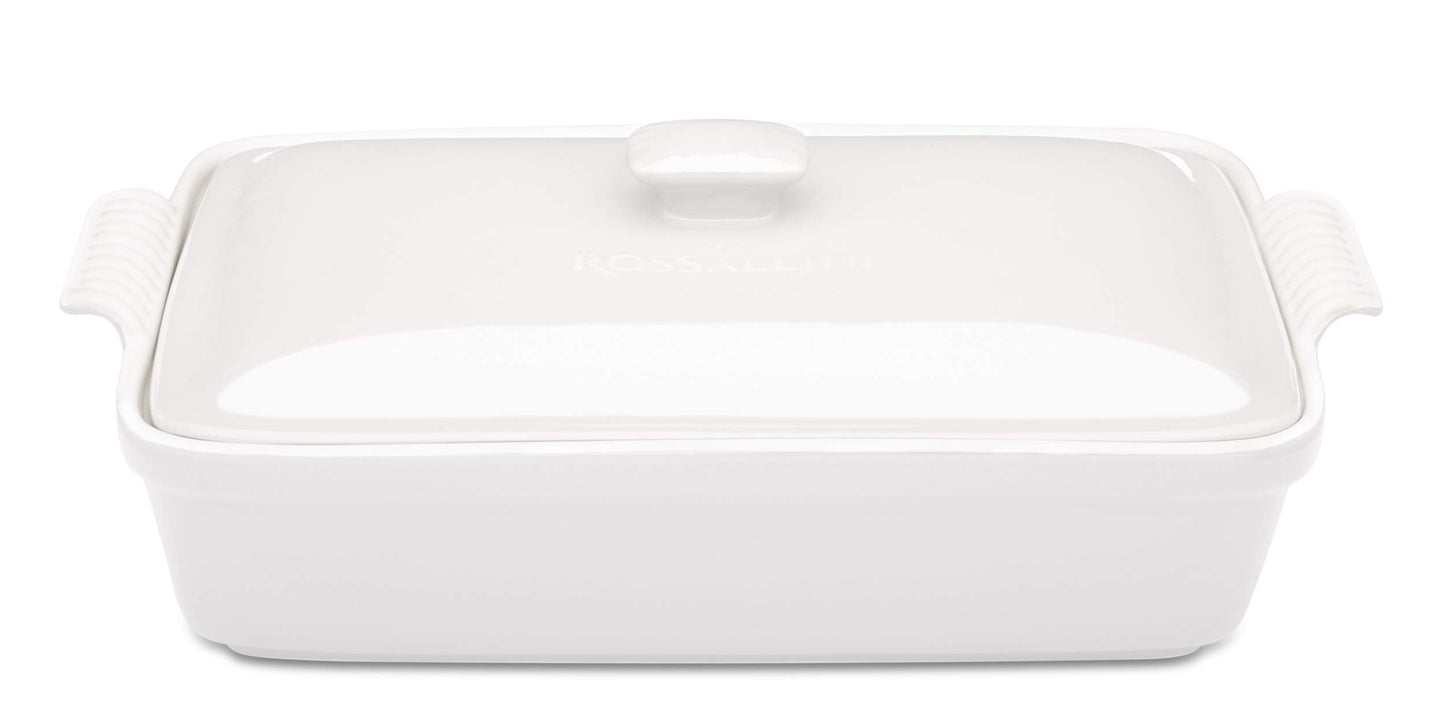ROSSALLINI Stoneware Casserole Dish Bakeware Set with Lid, Covered Rectangular Dinnerware, Large 3.2 Quart, 11 by 9 Inch, Blu Indaco [Reactive Blue]