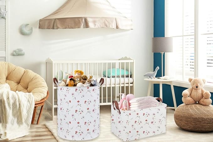 Kids Laundry Hamper,Flower Laundry Basket Collapsible Girls Storage Baskets for Home Decor,Office,Home Organizer,(Dried flowers