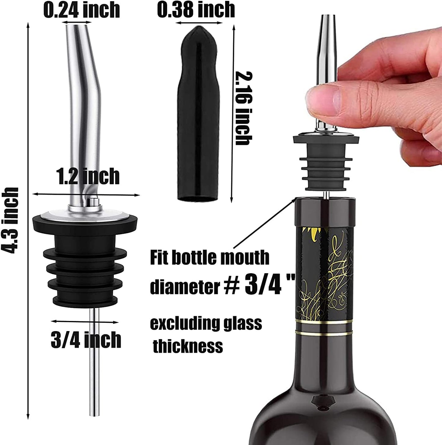 Pafusen 12 Pack Liquor Bottle Pourers, Liquor Pour Spout for Liquor Bottles, Stainless Steel Olive oil Dispenser Spout, Alcohol Pourer Spouts Dust Caps Long Covers, Sliver