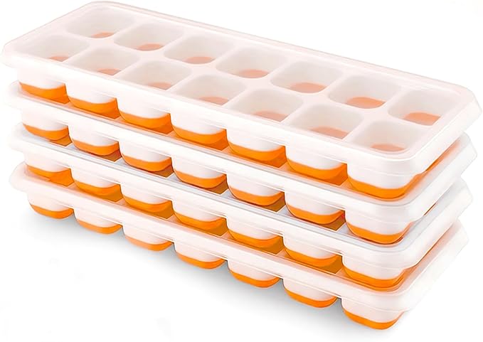 Ice Cube Trays 4 Pack, Airabc Silicone with Removable Lid, Easy-Release Flexible 14-cube Trays, LFGB Certified and BPA Free, Stackable Covers for Cocktail, Freezer